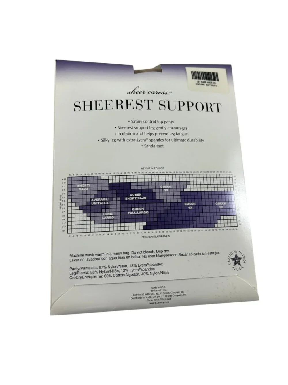 JC Penney Sheerest Support Control Top Pantyhose Sandalfoot Queen Short USA New